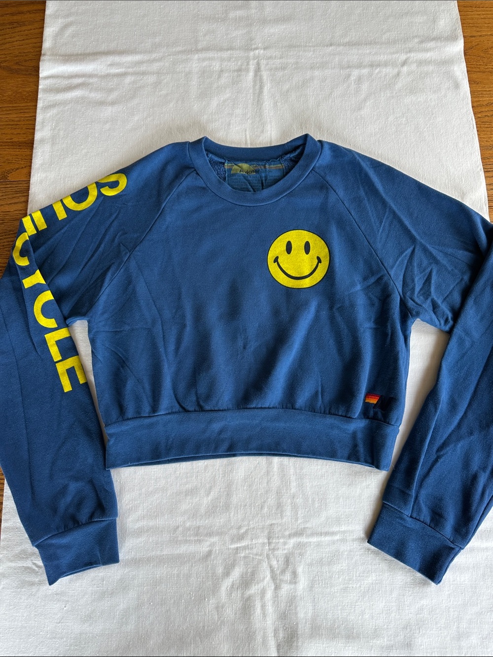 Aviator Nation x SoulCycle Cropped Crew Sweatshirt XL Blue